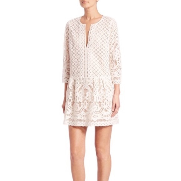 BCBG Laurice Cream / White Floral Florets lace tunic sleeves Embroidery dress - Picture 13 of 14